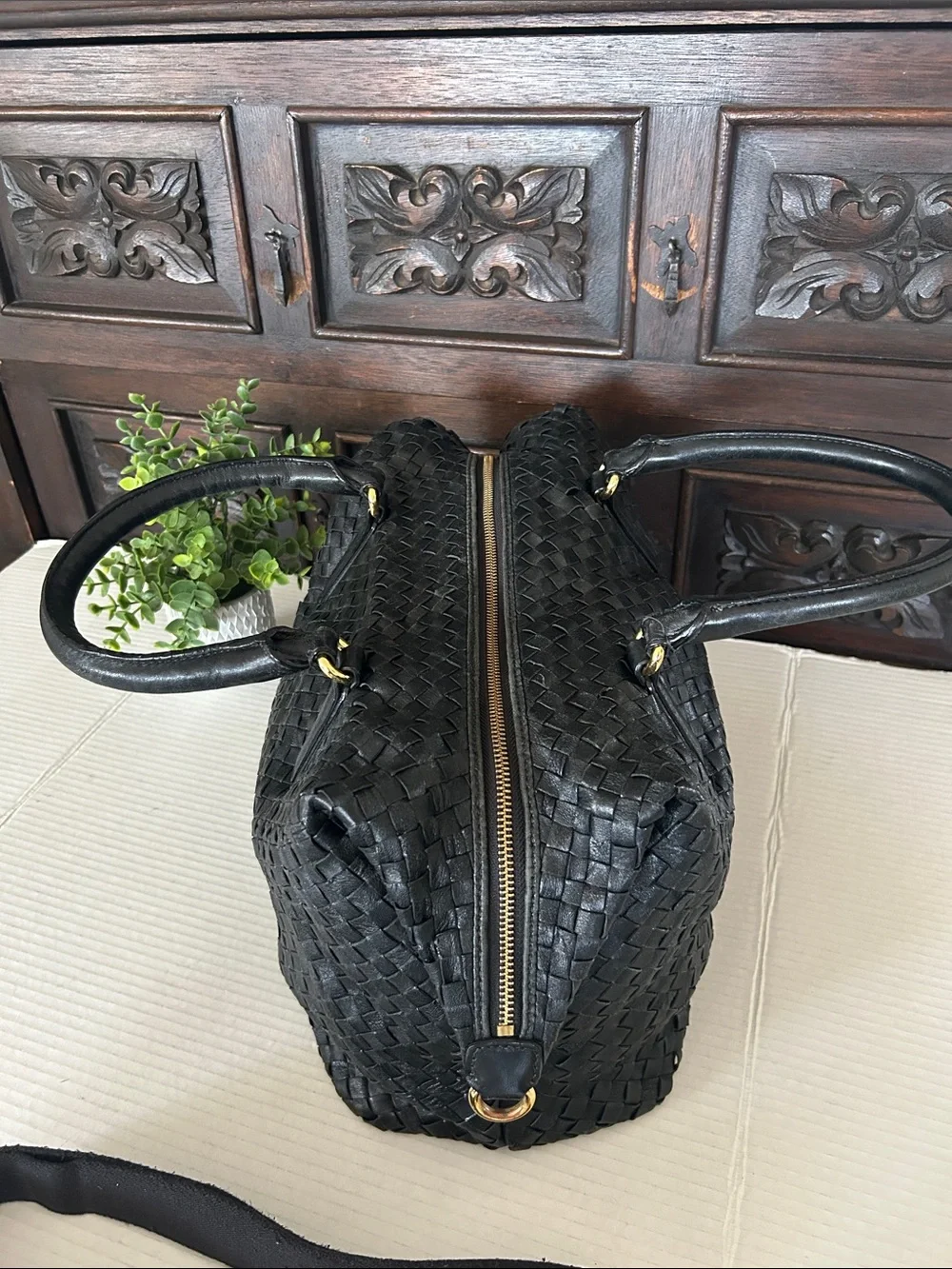 Christopher Kon Woven Leather Tote Bag with Detachable Strap - Black - Picture 7 of 15